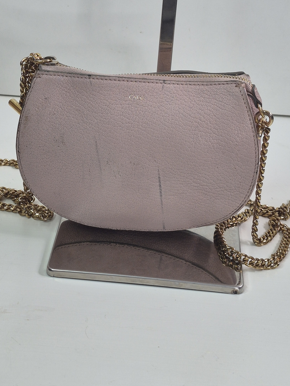 Chloe Pink Leather Crossbody Bag with Gold Chain